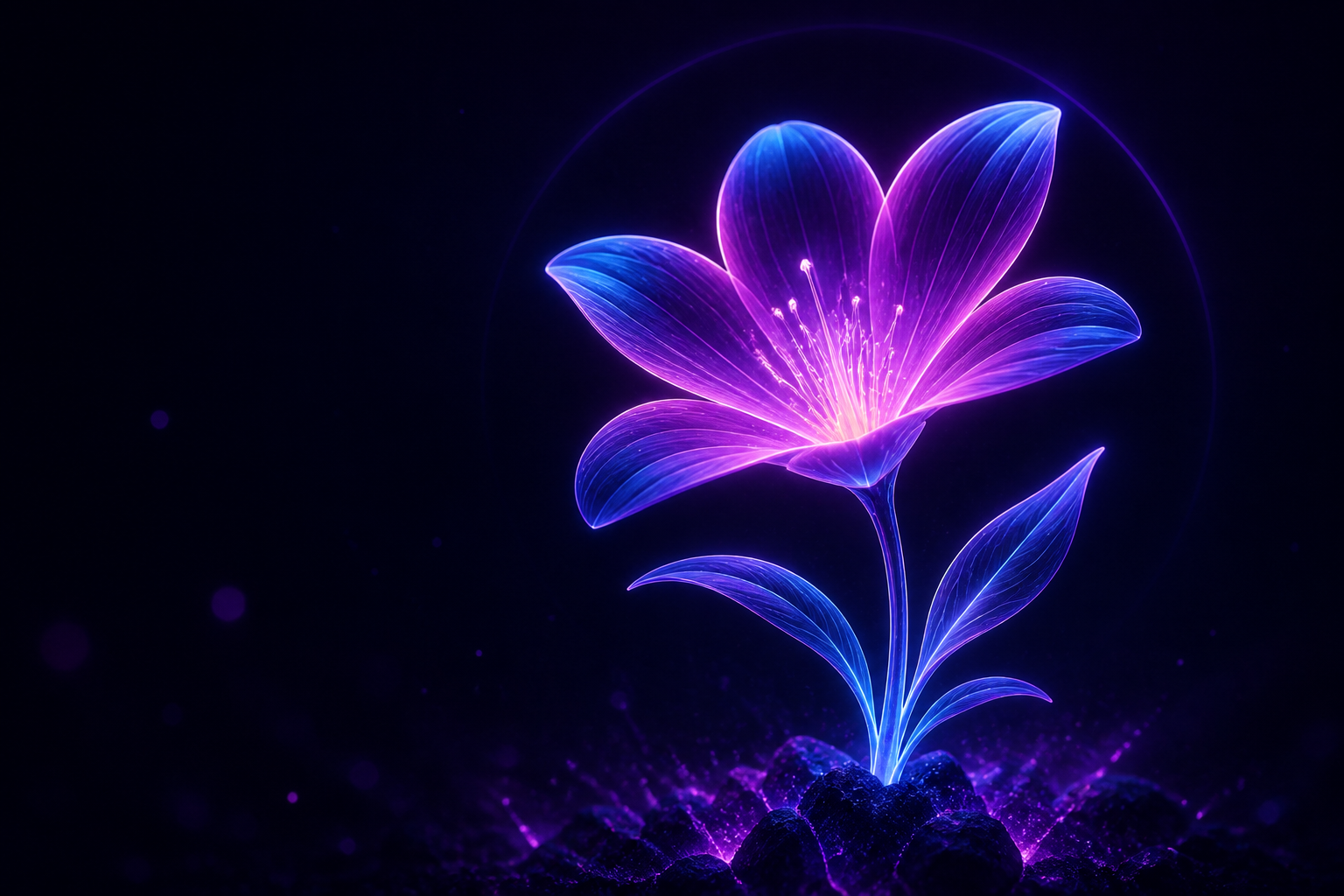 Flor luminosa violeta y azul